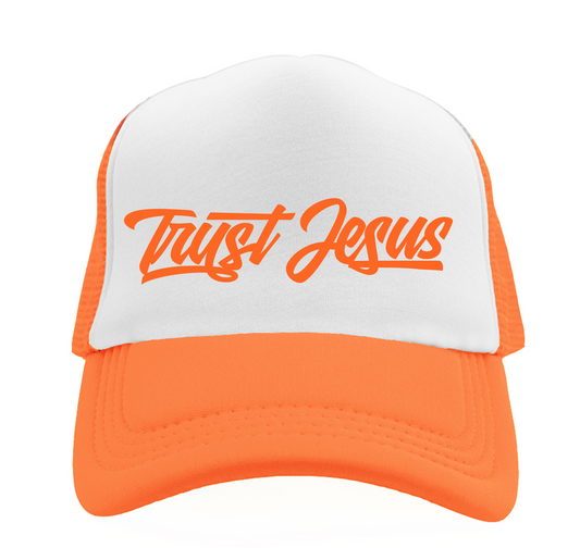 TRUST JESUS - HAT - TRUCKER - ORANGE/WHITE