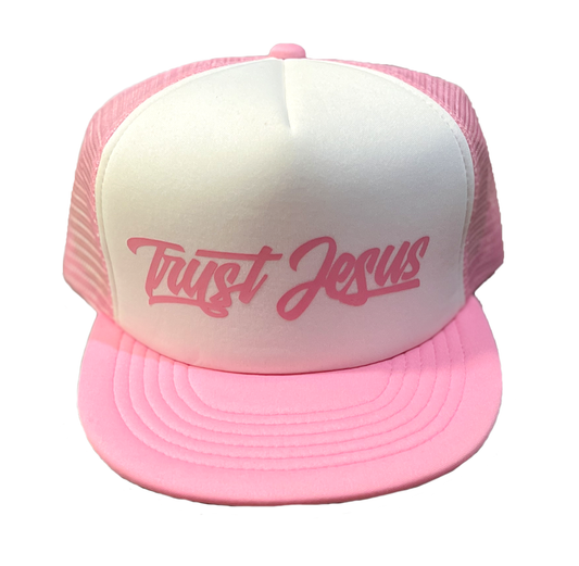 TRUST JESUS - HAT - TRUCKER - PINK/WHITE